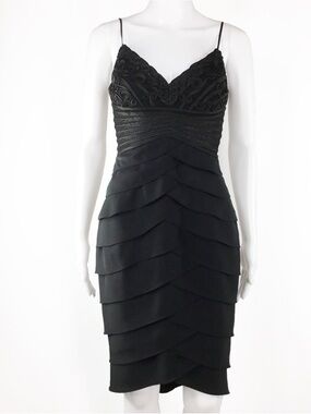 EUC CACHE’ Chiffon Embroidered Dress Black Size 8 MSRP $168